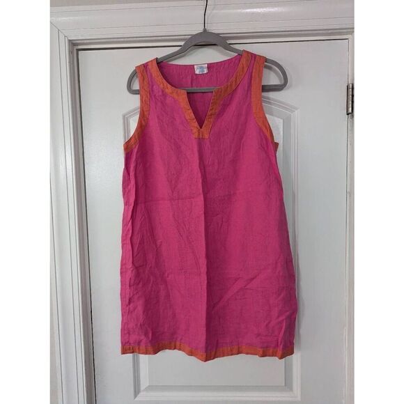 Sigrid Olsen Linen Tank Dress women's size medium pink orange beachy vacation - Picture 1 of 5